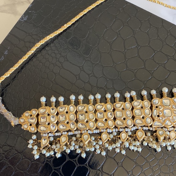 New kundan white pearl gold choker necklace Indian Pakistani Bridal jewelry - Picture 6 of 7